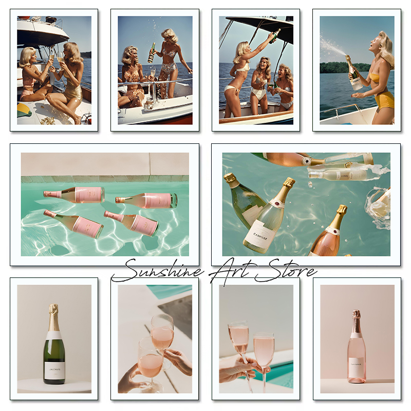 Luxury Lifestyle Pictures - Champanhe feminino festa verão arte piscina